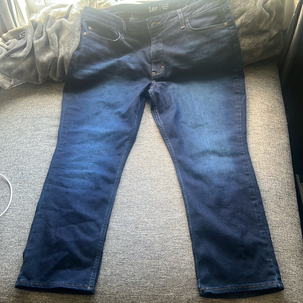 Lee Dark Rinse Size 20P Regular Fit Straight Leg Mid Rise Jeans NWT